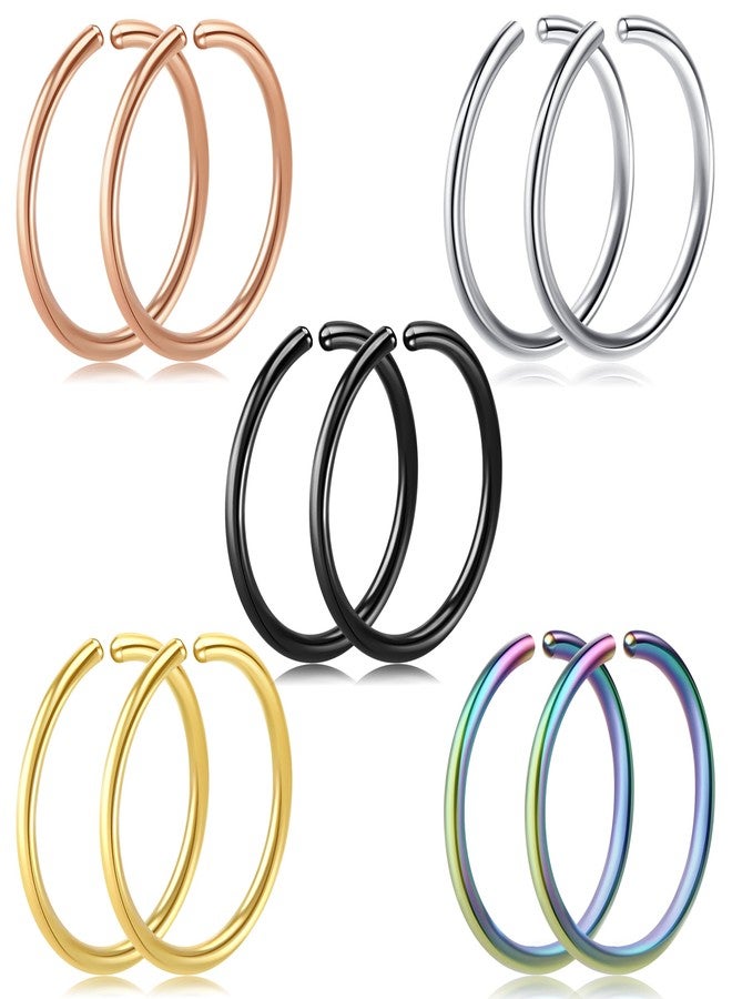VELCARE 5 Pairs Nose Rings Hoops Nose Piercings Hoop Nose Ring Faux Fake Nose Ring 16G Nose Piercing Jewelry Lip Nose Rings for Women Men Nose Hoops Tragus Helix Cartilage Hoop Earring 16 Gauge Nose Hoop Ring Fake Piercings Nose Piercing Ring Stainless Steel - Image 2